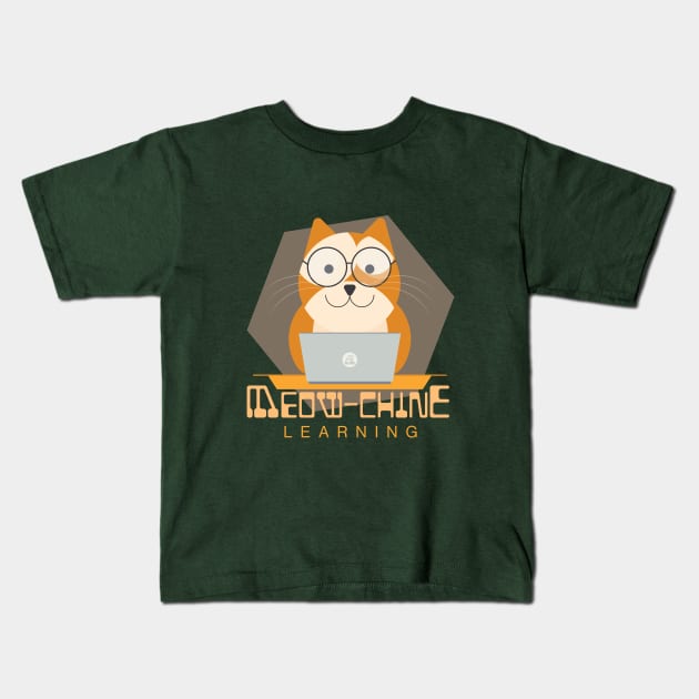 Meow-chine Learning, Orange Cat With Laptop Kids T-Shirt by iamKaye